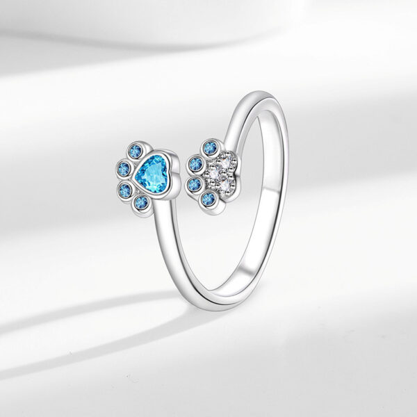 Cute Pet Paw Print Ring Female Fashion Color Zircon Ring - Image 4