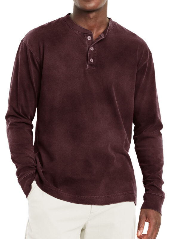 Digital Printing Two-color Henley Shirt 7-button Men's Casual Long Sleeve - Image 10
