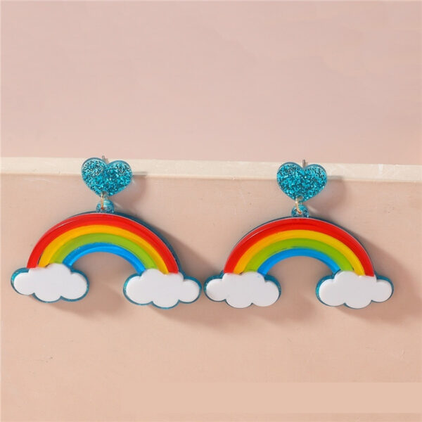 Multi-layer Stereo Acrylic Rainbow White Clouds Heart-shaped Earrings - Image 5
