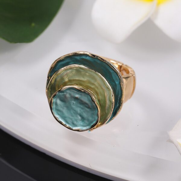Zinc Alloy Geometric Three-layer Round Enamel Drop Oil Level Women's Elastic Ring - Image 7