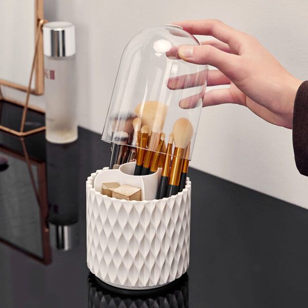 360 Rotating Large Capacity Transparent Makeup Brush Storage Pen Holder Acrylic Dust With Lid Desktop Cosmetic Storage Box - Image 10