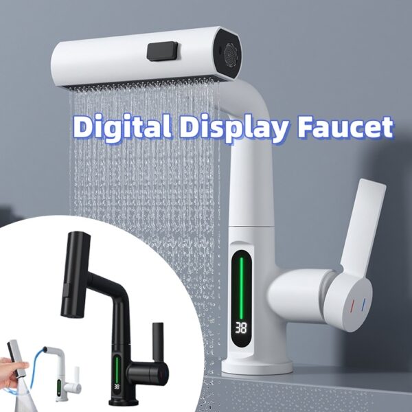 Intelligent Digital Display Faucet Pull-out Basin Faucet Temperature Digital Display Rotation - Image 2