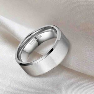 Brushed Wide Face 610mm Unisex Beveled Silver Titanium Ring