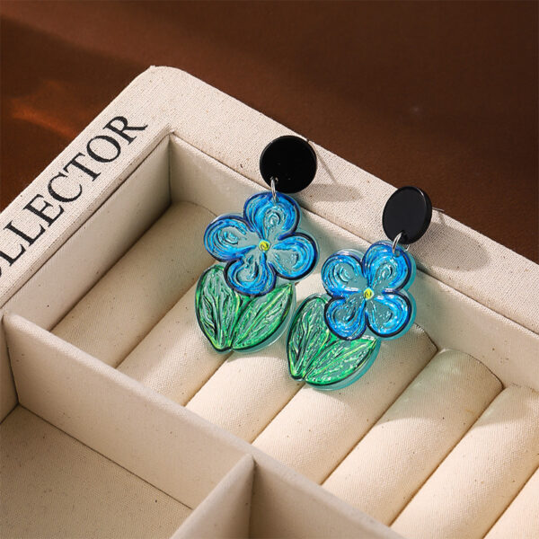 Summer High-grade Oil Painting Blue Flower Earrings - Image 2