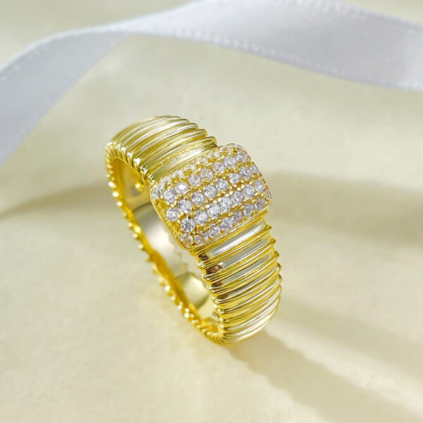 S925 Silver Striped Retro French Satin Ring - Image 4