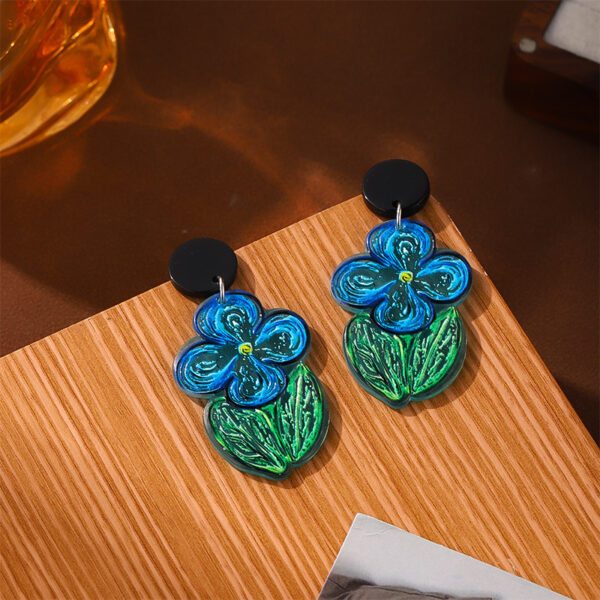 Summer High-grade Oil Painting Blue Flower Earrings - Image 3