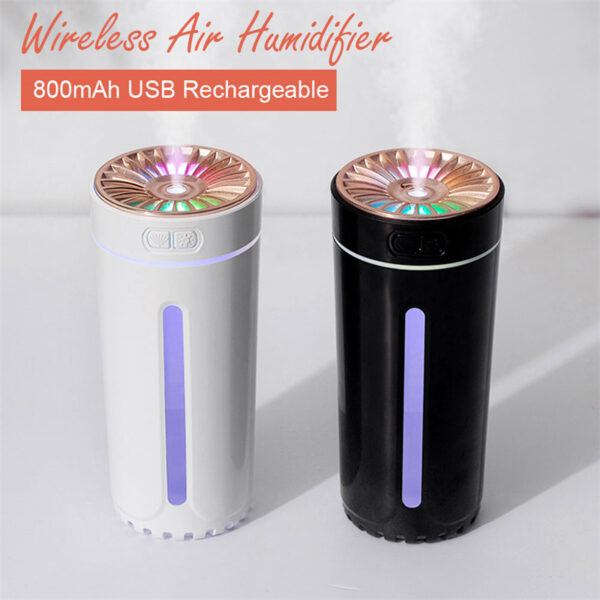 Wireless Air Humidifier Colorful Lights Mute Ultrasonic USB Fogger Diffuser Purifier 800mAh Rechargeabl Cool Mist Maker For Car - Image 2
