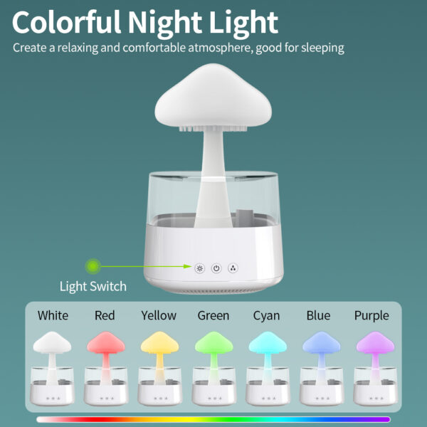 2-in-1 Desk Humidifier Rain Cloud Aromatherapy Essential Oil Zen Diffuser & Raining Cloud Night Light Mushroom Lamp - Image 2