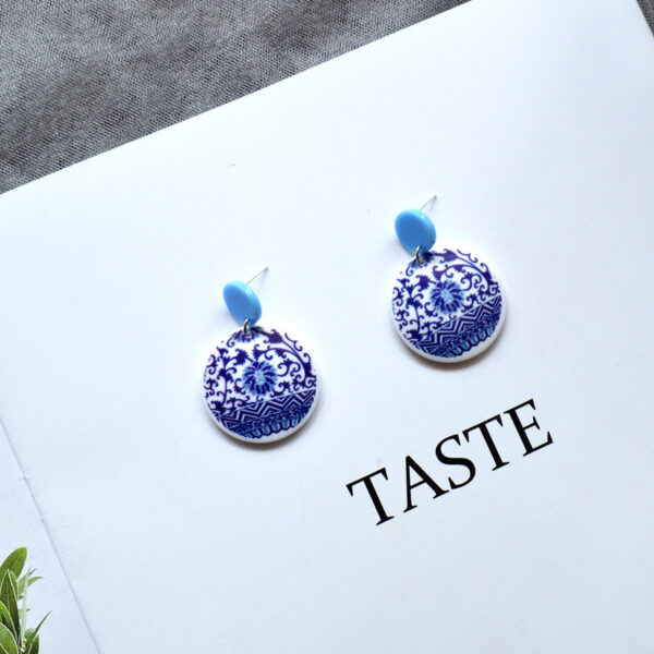 Geometric Blue And White Porcelain Series Chinese Style Acrylic Earrings - Image 8