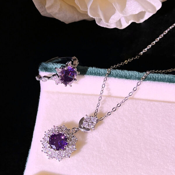 Amethyst Rings Pendants Stud Earrings Three-piece Set - Image 5