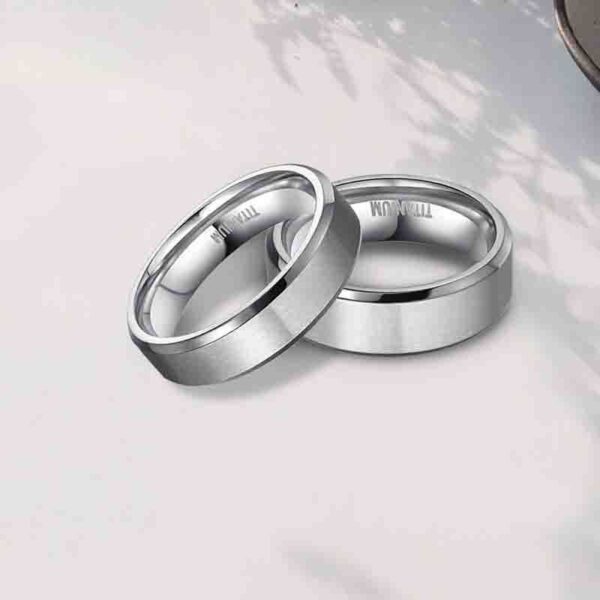 Brushed Wide Face 610mm Unisex Beveled Silver Titanium Ring - Image 2