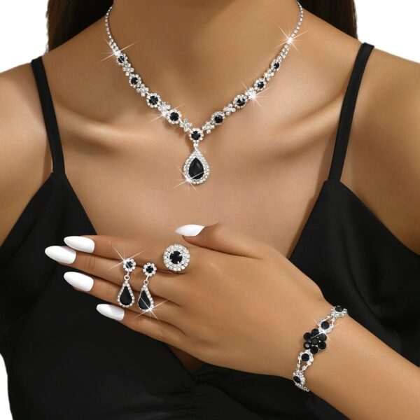 High-grade Crystal Gem Women's Water Drop Necklace Ear Stud Bracelet Ring - Image 5