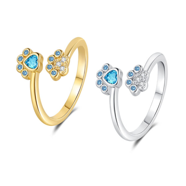 Cute Pet Paw Print Ring Female Fashion Color Zircon Ring - Image 2