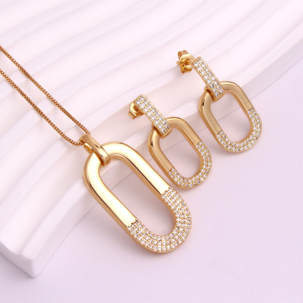 Oval Inlaid Zircon Ear Stud Necklace Female - Image 2