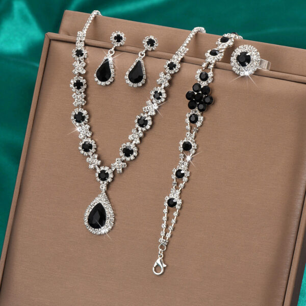 High-grade Crystal Gem Women's Water Drop Necklace Ear Stud Bracelet Ring - Image 8