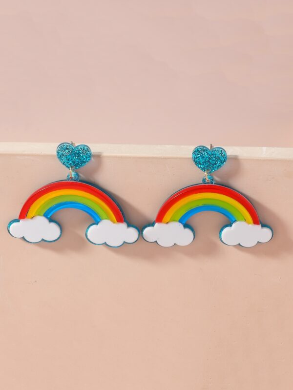 Multi-layer Stereo Acrylic Rainbow White Clouds Heart-shaped Earrings - Image 3