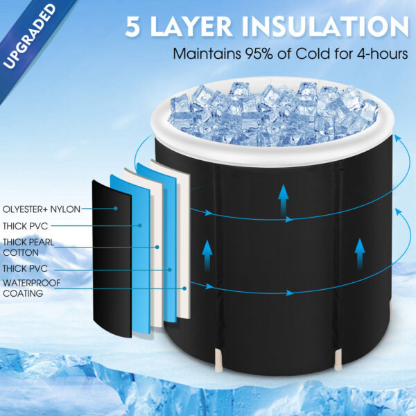Recovery Ice Tub Foldable Bathtub Outdoor Portable Cold Water Therapy Tub Fitness Rehab Ice Tub For Athletes Long Lasting Insulated Ice Tub, Spa Soaking Bucket - Image 4