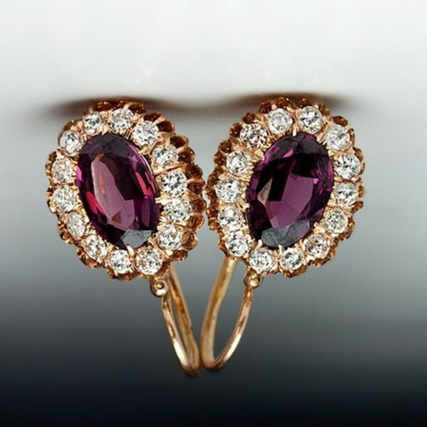 Purple Gemstone Oval Ear Hanging Earrings - Image 5