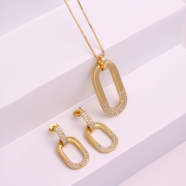Oval Inlaid Zircon Ear Stud Necklace Female - Image 3