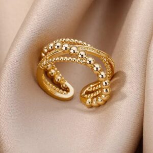 Stainless Steel Concave-convex Geometric Wide Face Ring