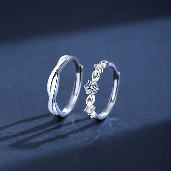 S925 Sterling Silver Green Silk Ring Couple Ring - Image 3