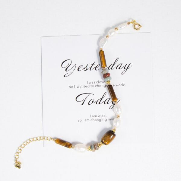 American Tigereye Natural Stone Freshwater Baroque Pearl Beaded Bracelet - Image 4