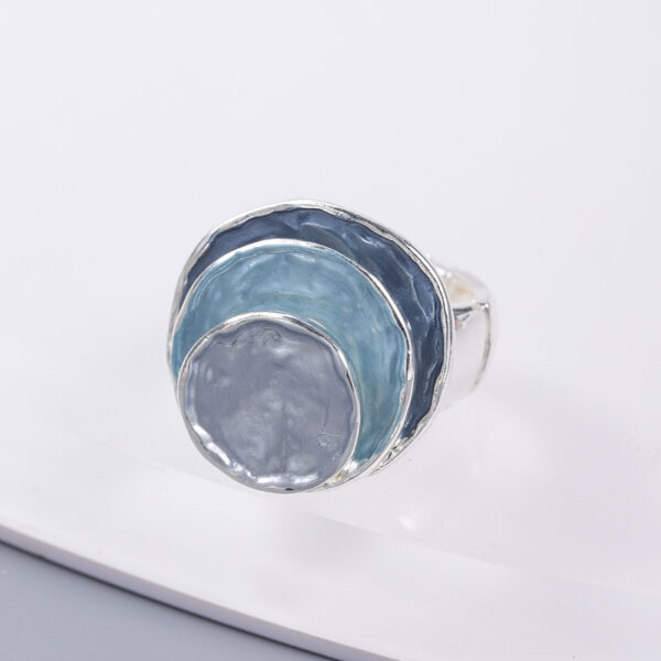 Zinc Alloy Geometric Three-layer Round Enamel Drop Oil Level Women's Elastic Ring - Image 5