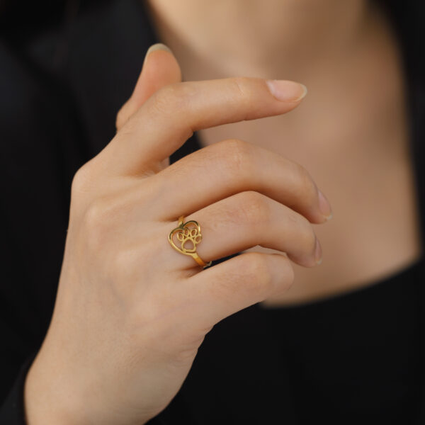 Cut Stainless Steel Hollow Cat Footprints Love Couple Ring Personality Creative Ring - Image 3