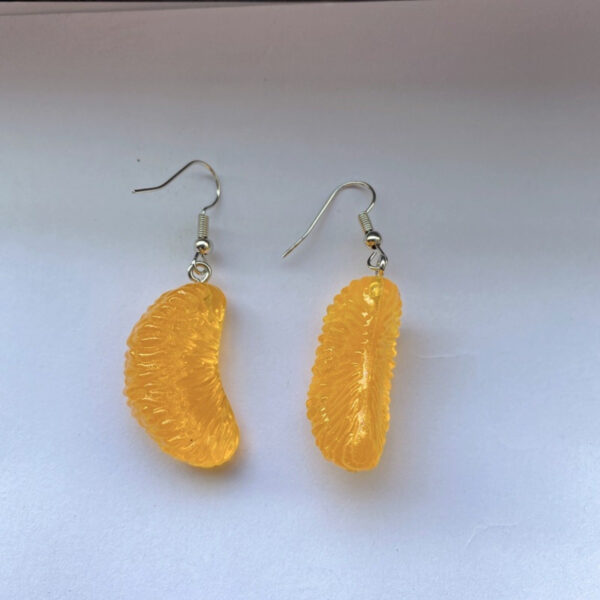 Green Leaf Rhubarb Pomelo Handmade Orange Earrings - Image 4