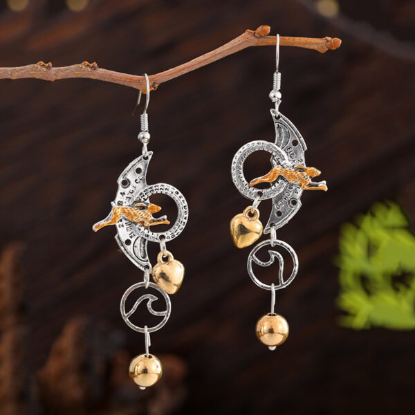Geometric Crescent Golden Bee Personalized Eardrops Handmade Long - Image 7