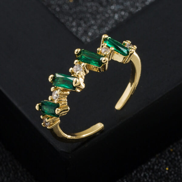 Copper-plated Gold Micro Inlaid Zircon Geometric Ring Open Ring - Image 3