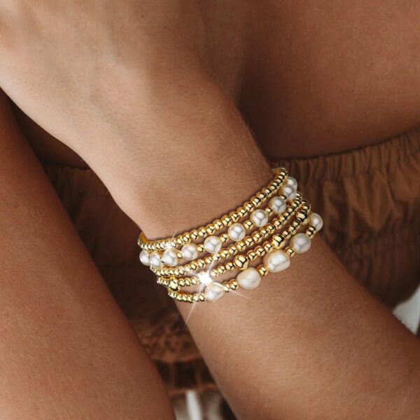 Women's Gold Beaded Fashion Stacking Bracelet Suit - Image 3