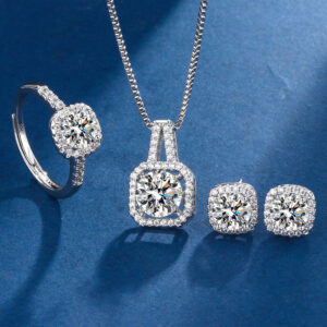 Three-piece Eight Hearts And Eight Arrows Zircon Rings Ear Studs Pendant Necklace Suit