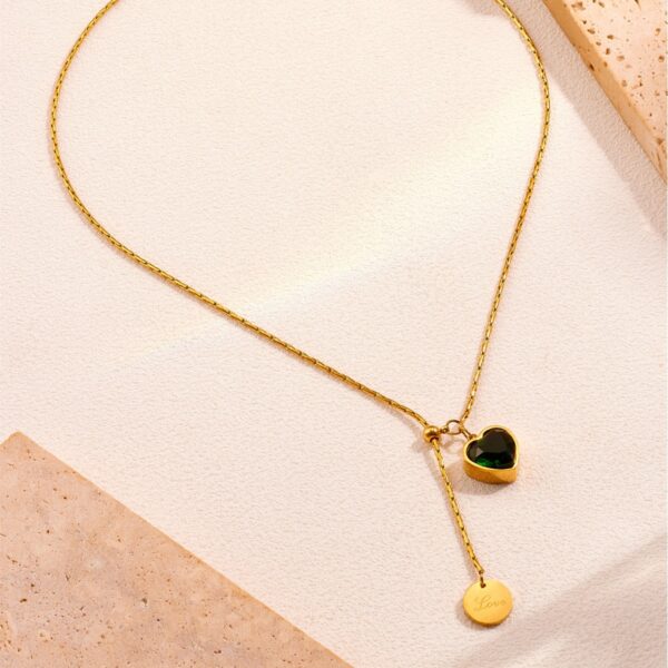 Emerald Diamond Love Titanium Steel Necklace Female Light Luxury Minority - Image 3
