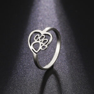 Cut Stainless Steel Hollow Cat Footprints Love Couple Ring Personality Creative Ring
