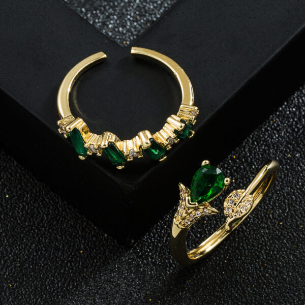Copper-plated Gold Micro Inlaid Zircon Geometric Ring Open Ring - Image 2