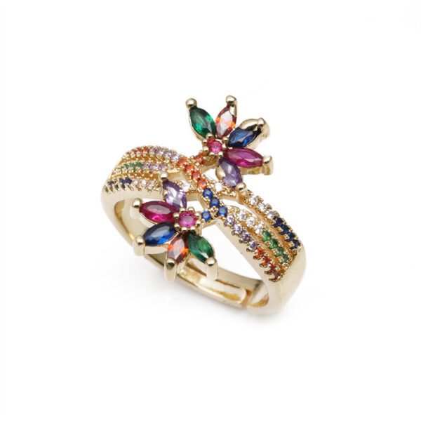 Micro Inlaid Zircon Flower-shaped Women's Open Adjustable Copper Ring - Image 5
