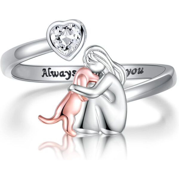 Girl And Dog Animal Heart-shaped Open Ring - Image 4