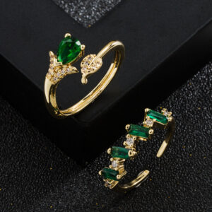 Copper-plated Gold Micro Inlaid Zircon Geometric Ring Open Ring