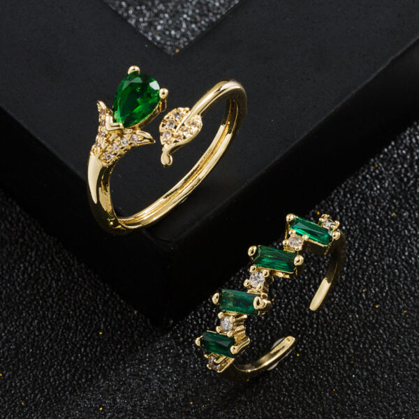 Copper-plated Gold Micro Inlaid Zircon Geometric Ring Open Ring