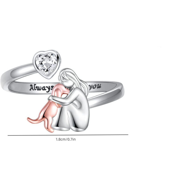 Girl And Dog Animal Heart-shaped Open Ring - Image 3