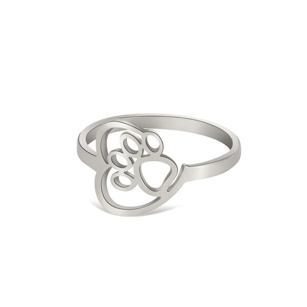 Cut Stainless Steel Hollow Cat Footprints Love Couple Ring Personality Creative Ring - Image 5