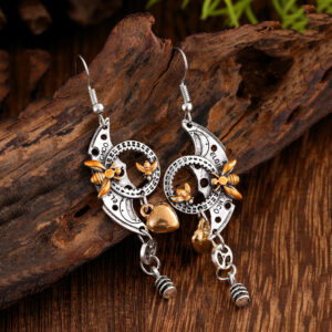Geometric Crescent Golden Bee Personalized Eardrops Handmade Long