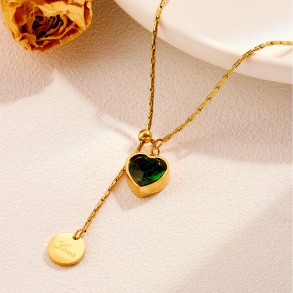 Emerald Diamond Love Titanium Steel Necklace Female Light Luxury Minority - Image 2