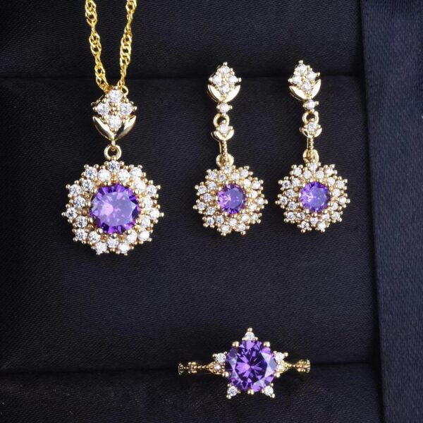 Women's Pomegranate Red Rings Pendants Earings Set - Image 4