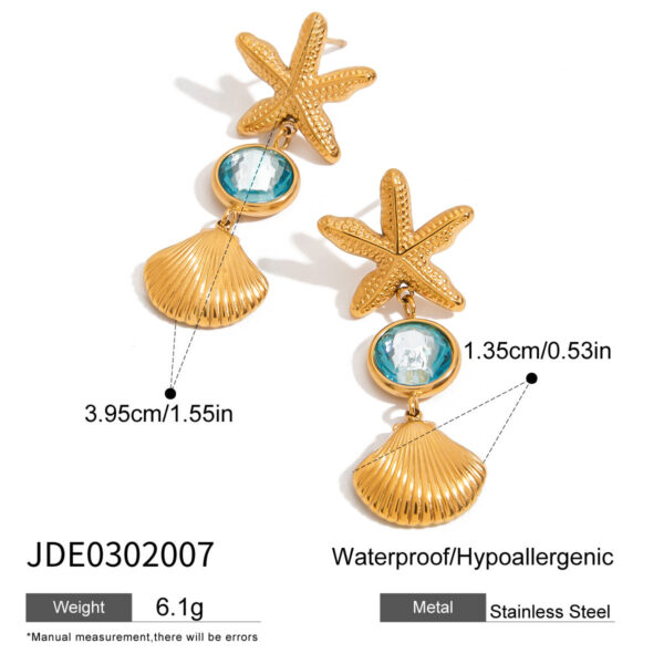 Titanium Steel Glass Ocean Wind Starfish Shell Earring Ring - Image 7
