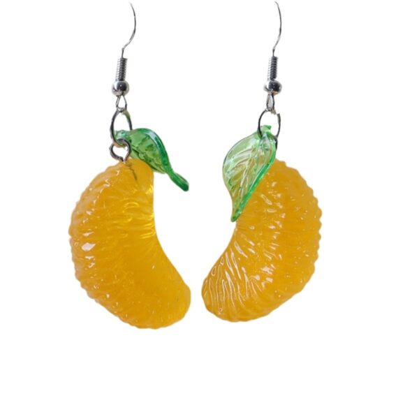 Green Leaf Rhubarb Pomelo Handmade Orange Earrings - Image 5