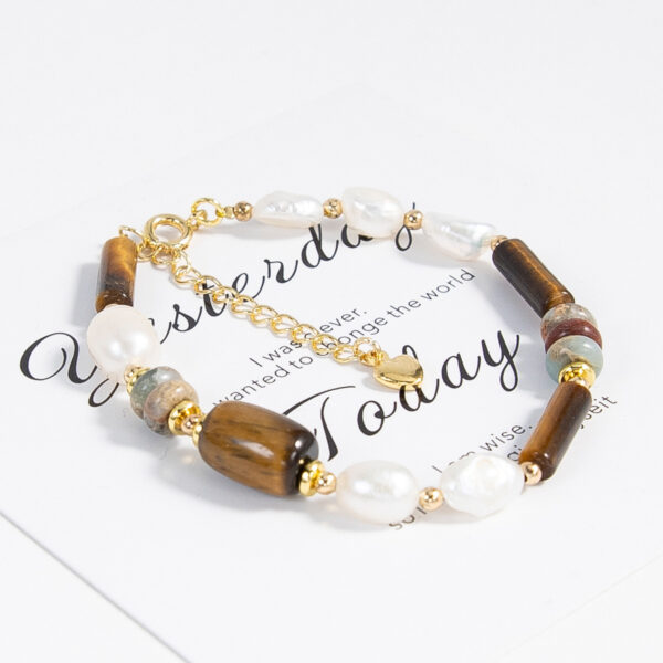 American Tigereye Natural Stone Freshwater Baroque Pearl Beaded Bracelet - Image 3