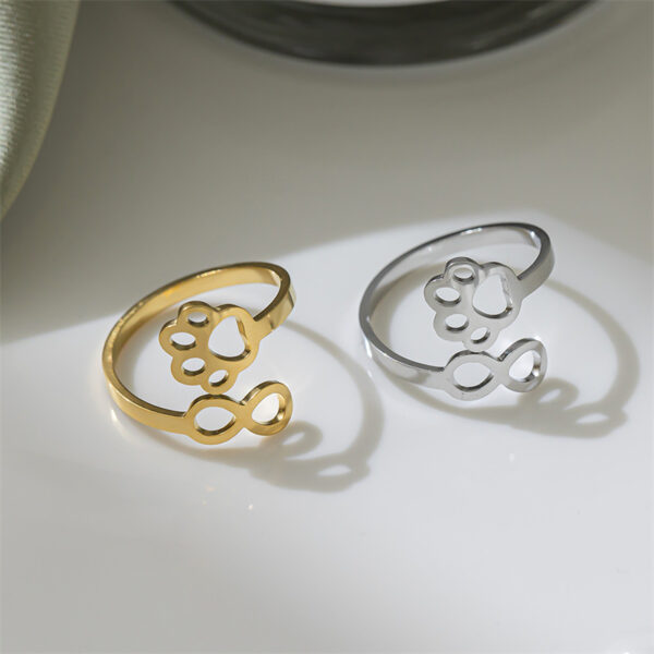 Simple 8-word Dog's Paw Open Tail Ring Women - Image 2