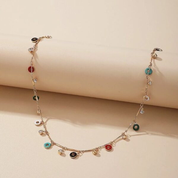 Colorful Oil Round Circle Tassel Single Layer Necklace - Image 2